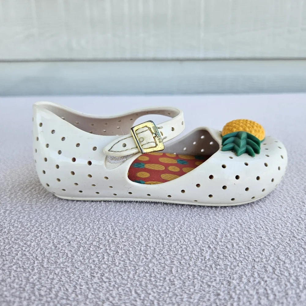 Mini Melissa Pop Pineapple Fruit Sandal White Yellow SZ 9 Hook & Loop Mary Jane